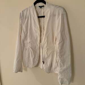 Eileen Fisher White Linen Viscose Stretch High Collar Jacket